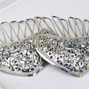 Vintage set of 2 Sterling Silver Floral Repousse H